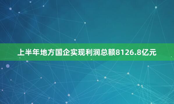 上半年地方国企实现利润总额8126.8亿元