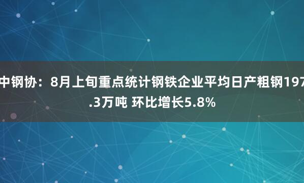 中钢协：8月上旬重点统计钢铁企业平均日产粗钢197.3万吨 环比增长5.8%