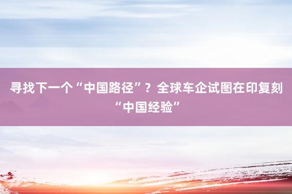 寻找下一个“中国路径”？全球车企试图在印复刻“中国经验”