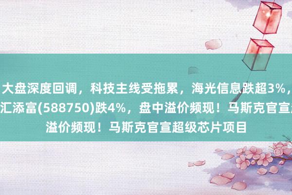 大盘深度回调，科技主线受拖累，海光信息跌超3%，科创芯片ETF汇添富(588750)跌4%，盘中溢价频现！马斯克官宣超级芯片项目