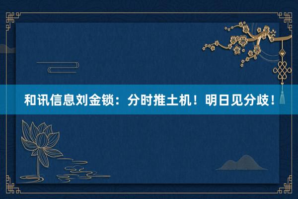 和讯信息刘金锁：分时推土机！明日见分歧！
