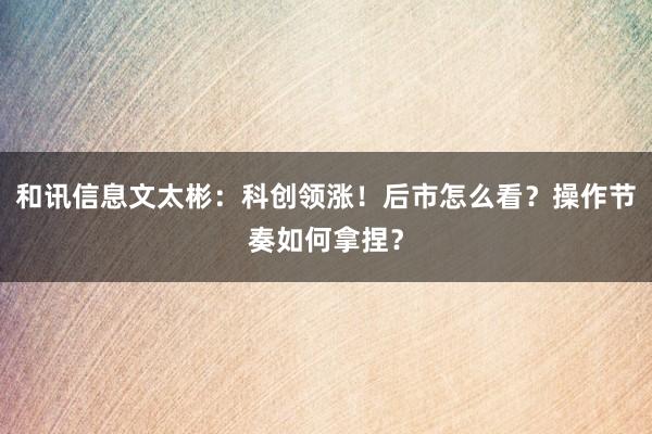 和讯信息文太彬：科创领涨！后市怎么看？操作节奏如何拿捏？