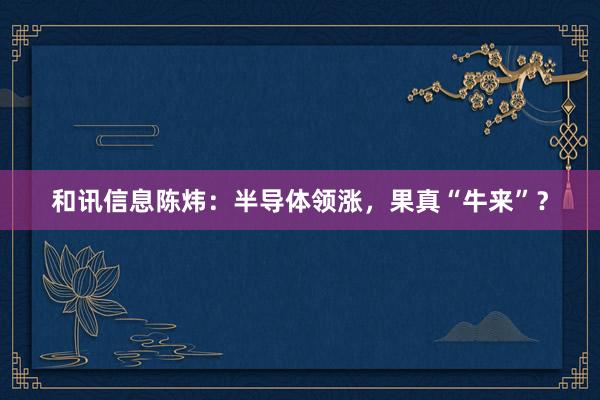 和讯信息陈炜：半导体领涨，果真“牛来”？