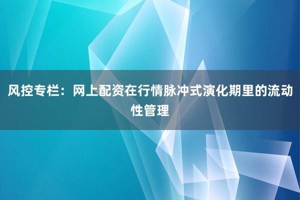 风控专栏：网上配资在行情脉冲式演化期里的流动性管理