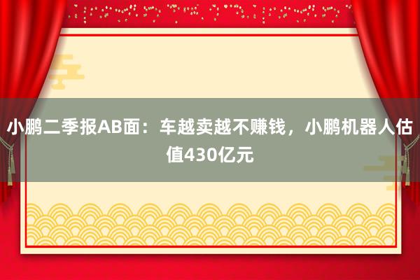 小鹏二季报AB面：车越卖越不赚钱，小鹏机器人估值430亿元