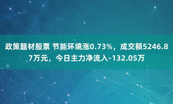 政策题材股票 节能环境涨0.73%，成交额5246.87万元，今日主力净流入-132.05万