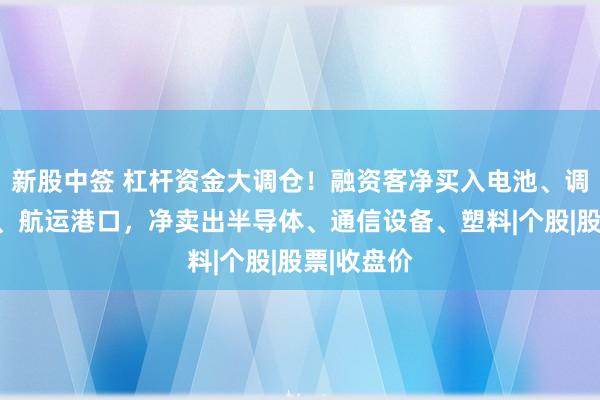 新股中签 杠杆资金大调仓！融资客净买入电池、调味发酵品、航运港口，净卖出半导体、通信设备、塑料|个股|股票|收盘价