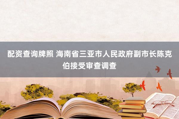 配资查询牌照 海南省三亚市人民政府副市长陈克伯接受审查调查